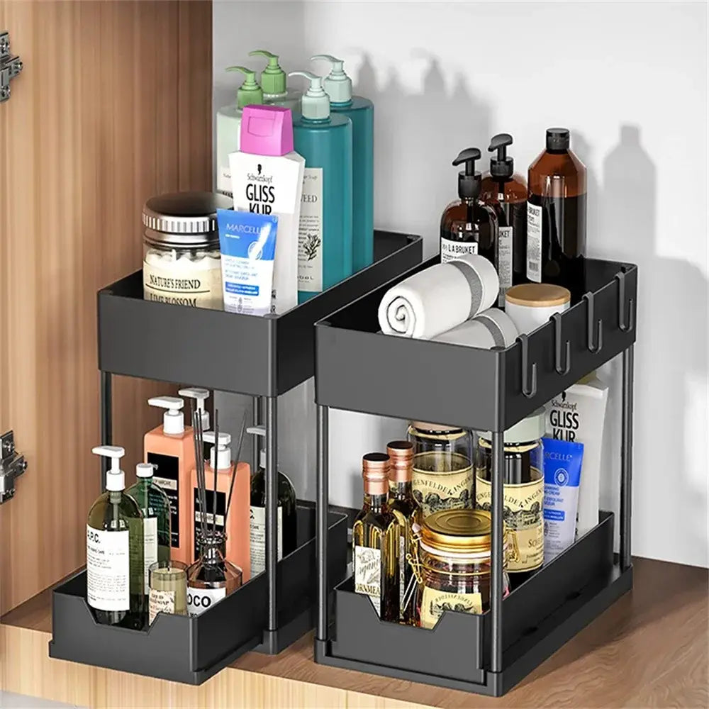 Kitchen Under Sink Organizer Storage Rack 2 Tier Shampoo Detergent Cabinet Spices Rack Bathroom Cosmetics Storage..