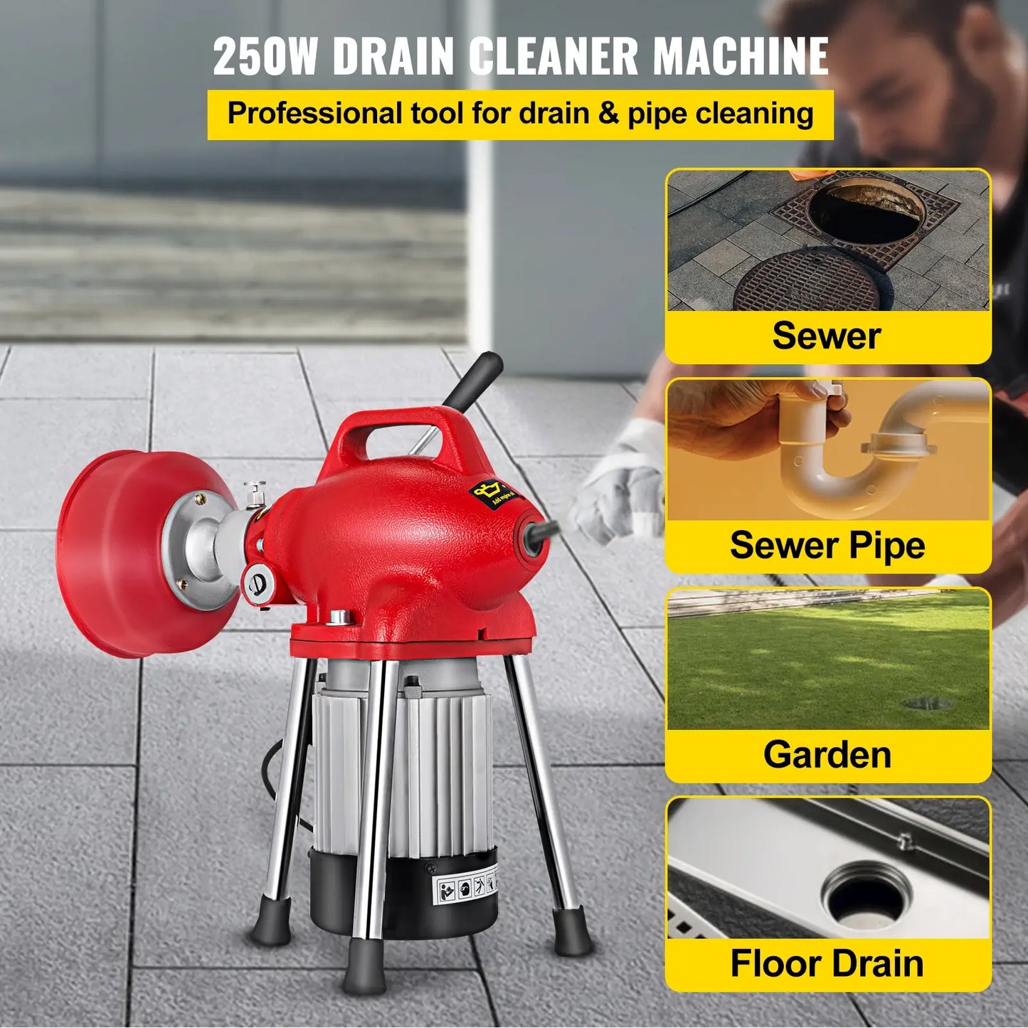 VEVOR Automatic Dredge Machine Pipe Drain Cleaning 250/400/500W Tube Cleaner Blockage Unblocker Toilet Sewer Dredge Machine..