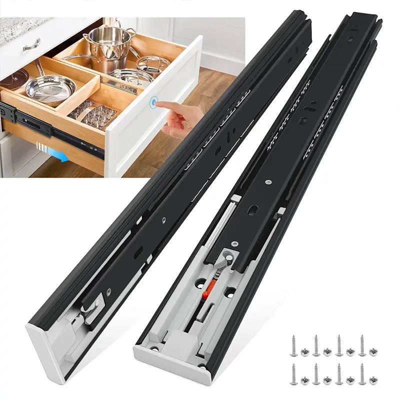 CXHIIA 100-lb. 1-Pair (2 Pieces) Full Extension Push-to-Open Galvanized / Electrophoretic Drawer Slides Set(10" to 24")..