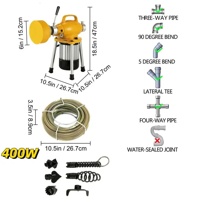 VEVOR Automatic Dredge Machine Pipe Drain Cleaning 250/400/500W Tube Cleaner Blockage Unblocker Toilet Sewer Dredge Machine..