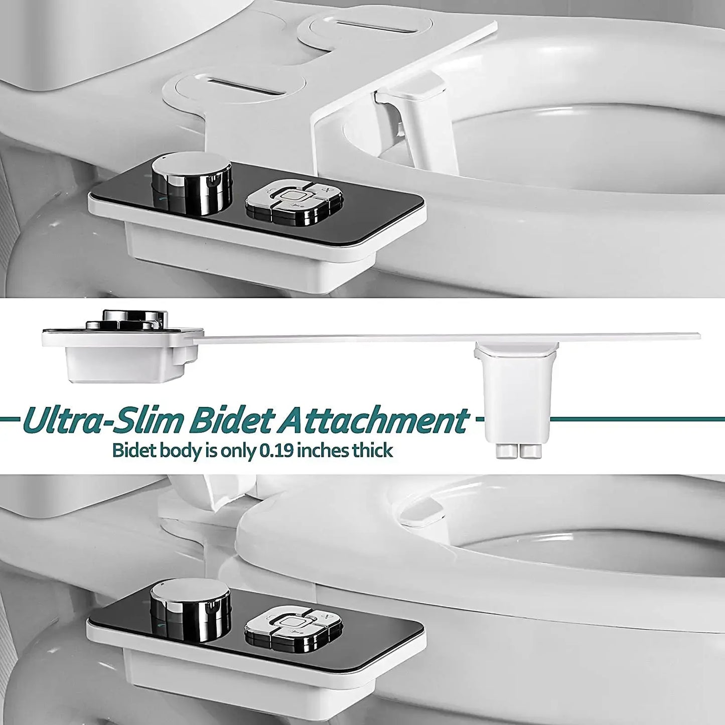 Bidet Toilet Seat Attachment Ultra-thin Non-electric Self-cleaning Dual Nozzles Frontal & Rear Wash Cold Water Personal Hygiene..