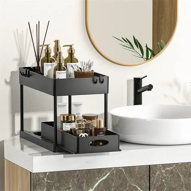 Kitchen Under Sink Organizer Storage Rack 2 Tier Shampoo Detergent Cabinet Spices Rack Bathroom Cosmetics Storage..