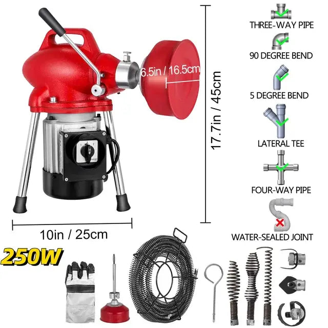 VEVOR Automatic Dredge Machine Pipe Drain Cleaning 250/400/500W Tube Cleaner Blockage Unblocker Toilet Sewer Dredge Machine..