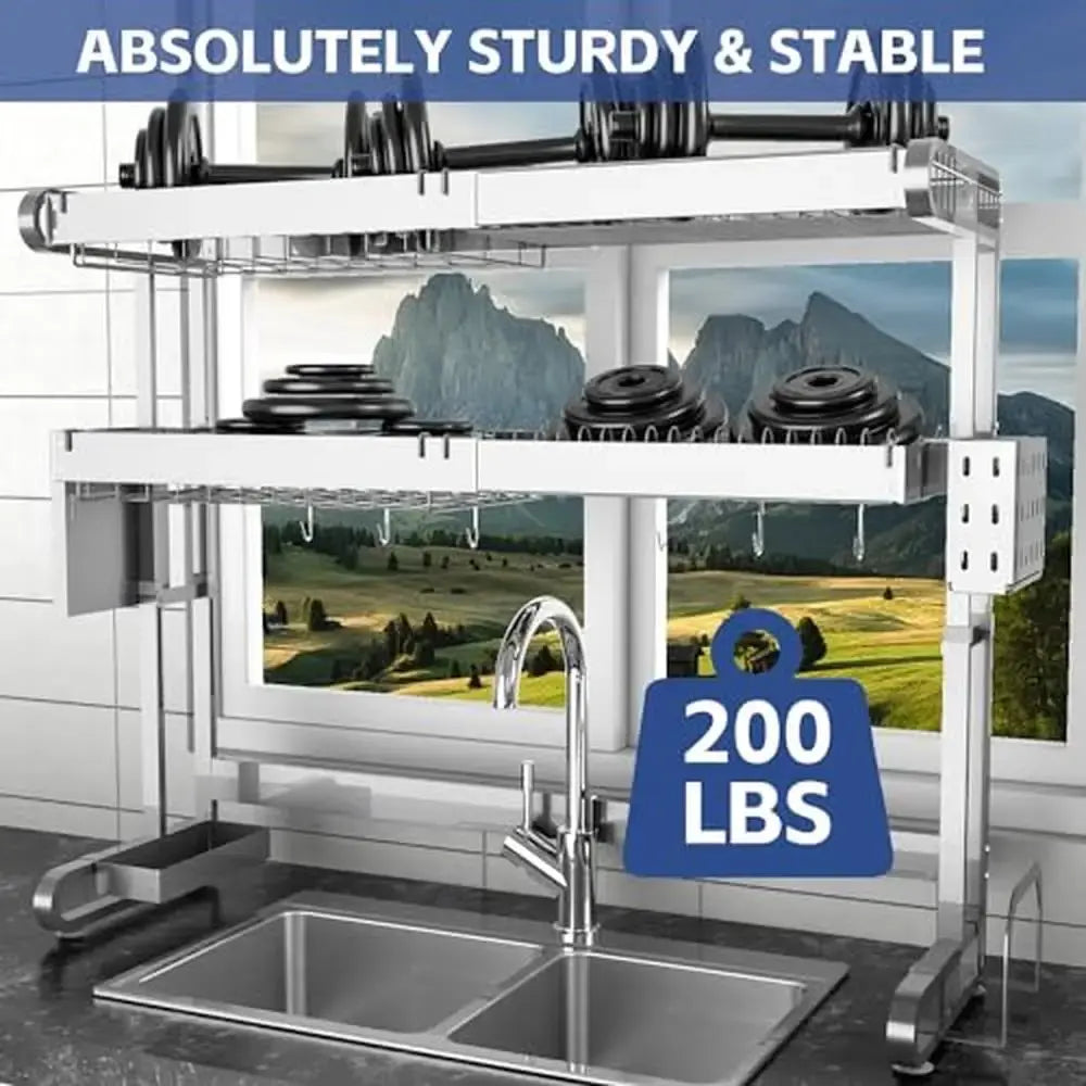 3-Tier Adjustable Stainless Steel Over Sink Dish Drying Rack with Utensil Holder Portable Expandable Kitchen Organization ..