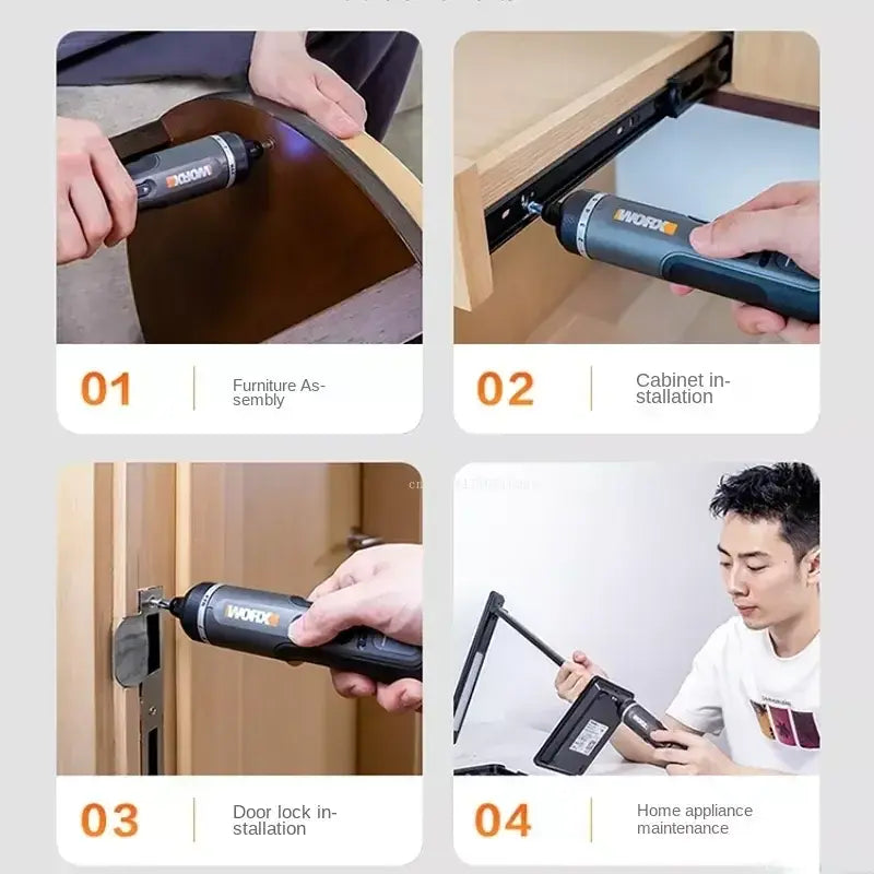 WORX WX242 4V Electrical Screwdriver Set Smart Cordless Electric Screwdrivers USB Rechargeable 30 Bit Set Mini Drill Power Tool..