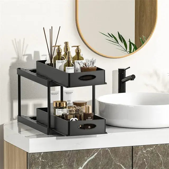 Kitchen Under Sink Organizer Storage Rack 2 Tier Shampoo Detergent Cabinet Spices Rack Bathroom Cosmetics Storage..