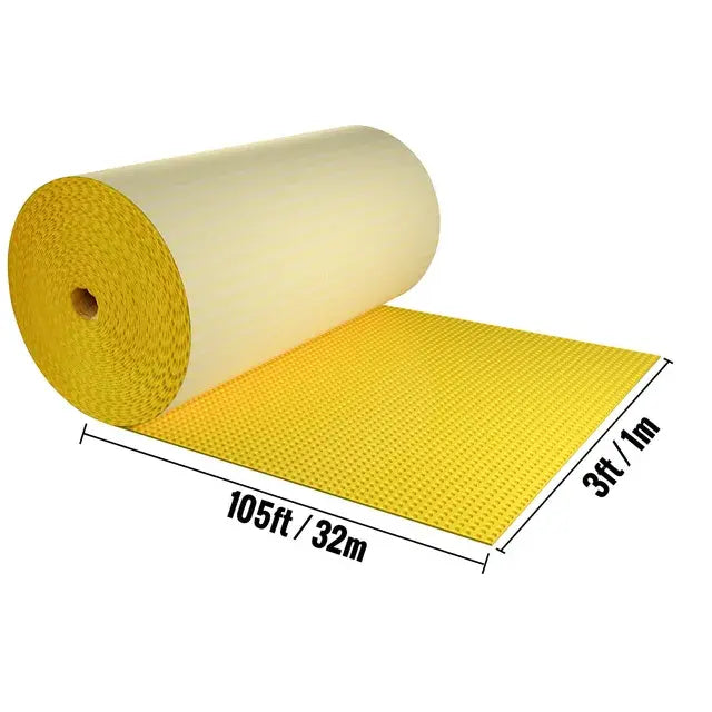 VEVOR 1/8'' Uncoupling Membrane 3 x 20 ft / 3 x 49 ft / 3 x 105 ft Tile Underlayment with Thin-Set Mortar 66 / 162 / 347 sq.ft..