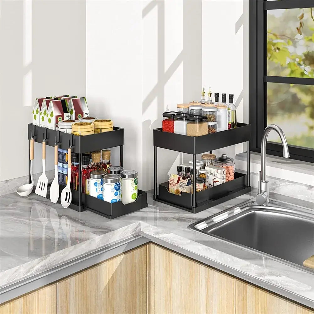 Kitchen Under Sink Organizer Storage Rack 2 Tier Shampoo Detergent Cabinet Spices Rack Bathroom Cosmetics Storage..