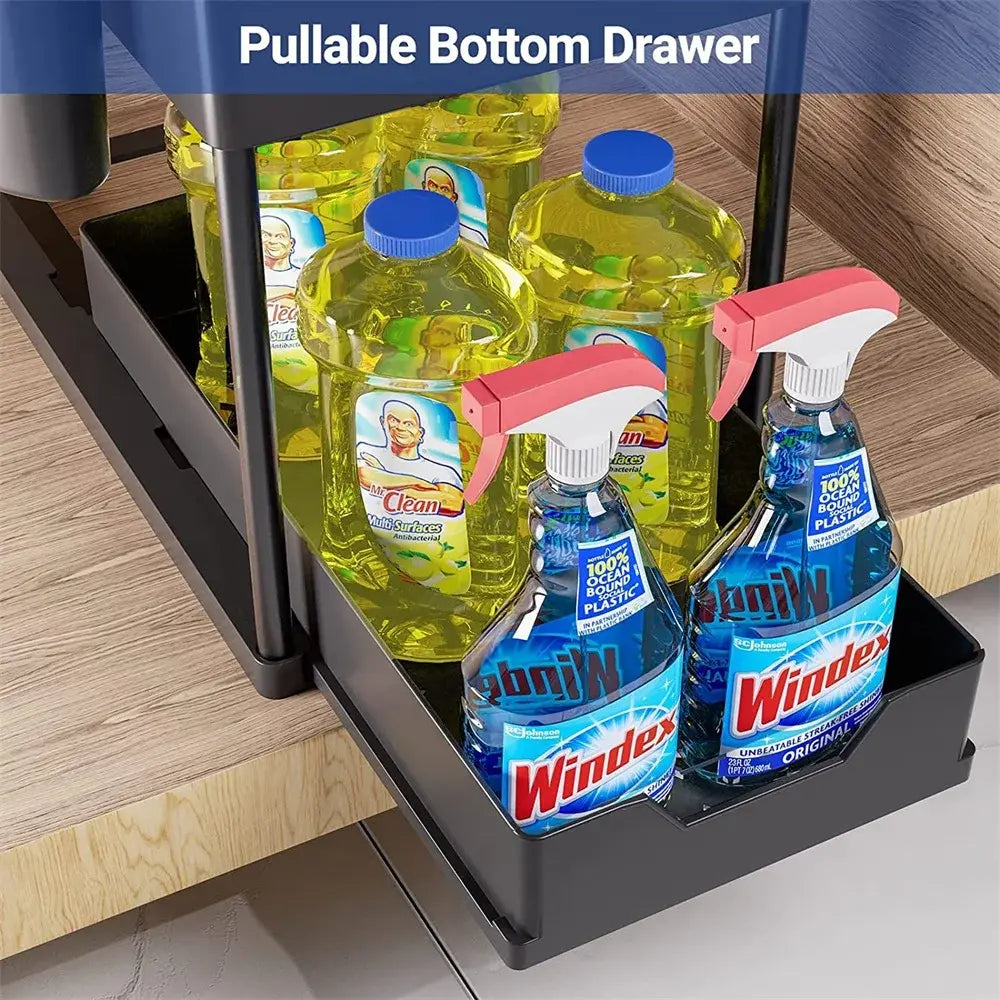 Kitchen Under Sink Organizer Storage Rack 2 Tier Shampoo Detergent Cabinet Spices Rack Bathroom Cosmetics Storage..