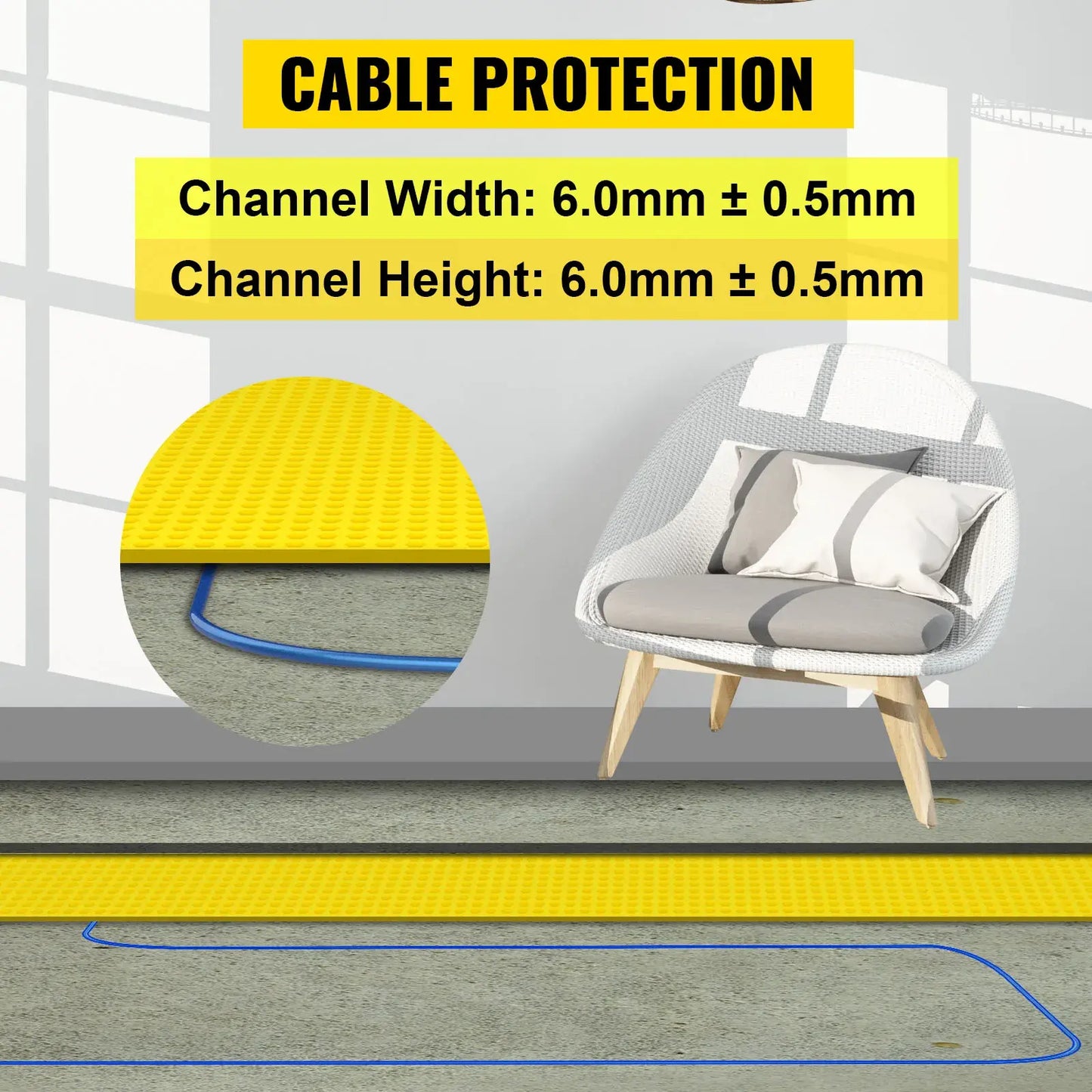 VEVOR 1/8'' Uncoupling Membrane 3 x 20 ft / 3 x 49 ft / 3 x 105 ft Tile Underlayment with Thin-Set Mortar 66 / 162 / 347 sq.ft..