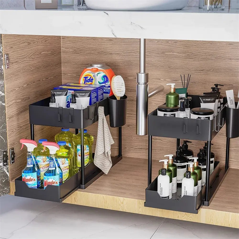 Kitchen Under Sink Organizer Storage Rack 2 Tier Shampoo Detergent Cabinet Spices Rack Bathroom Cosmetics Storage..
