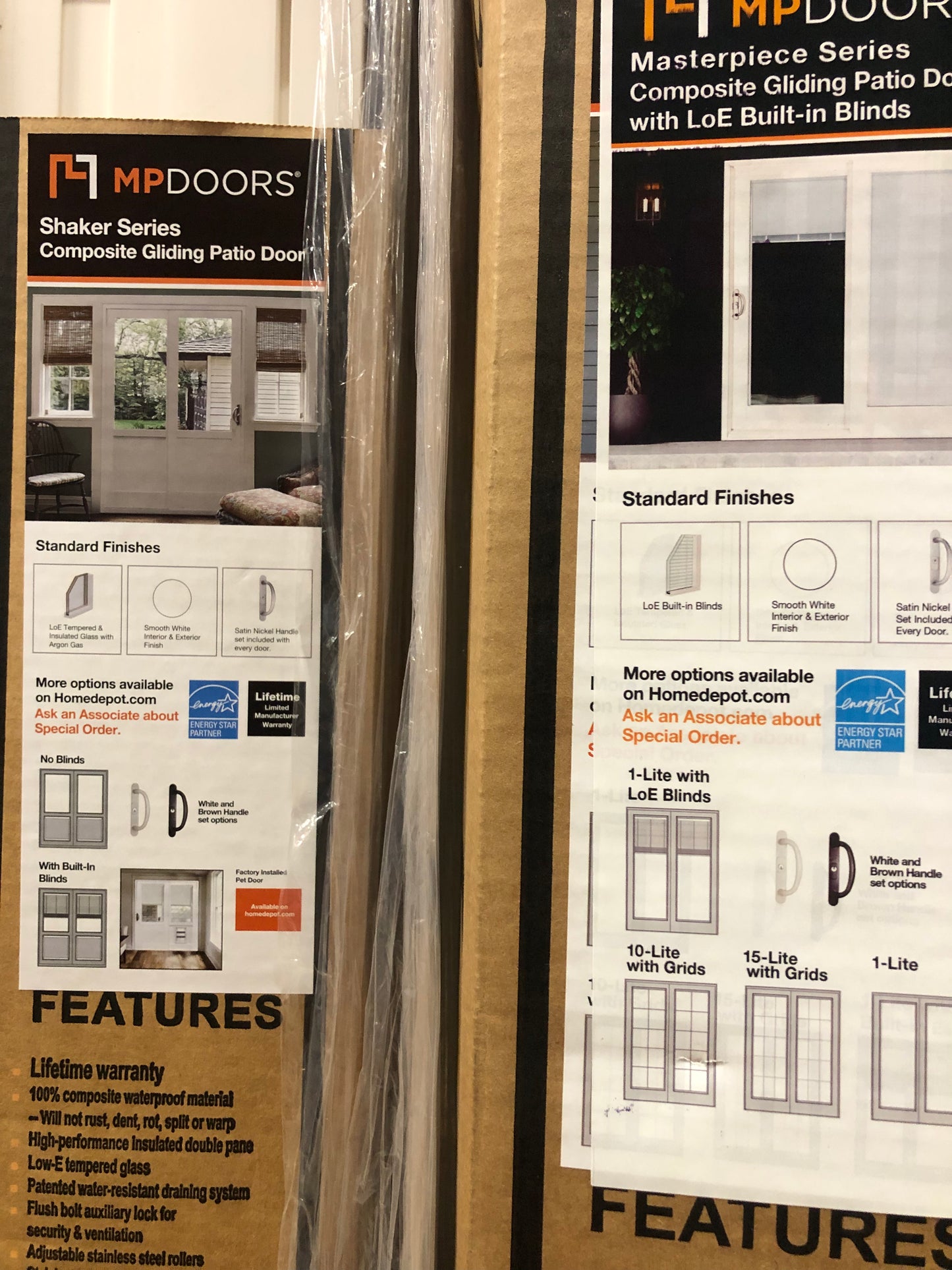 MP 72 in. x 80 in. LEFT-Hand Low E White Finished Composite Shaker Gliding Double Prehung Patio Door with Nickel Handle.