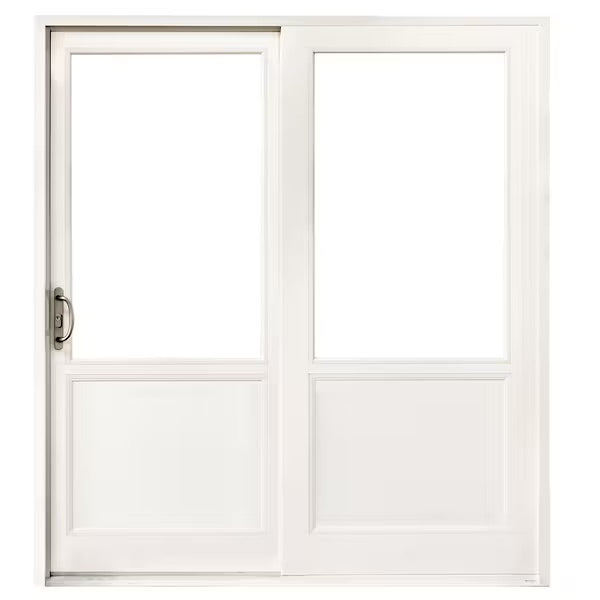 MP 72 in. x 80 in. LEFT-Hand Low E White Finished Composite Shaker Gliding Double Prehung Patio Door with Nickel Handle.