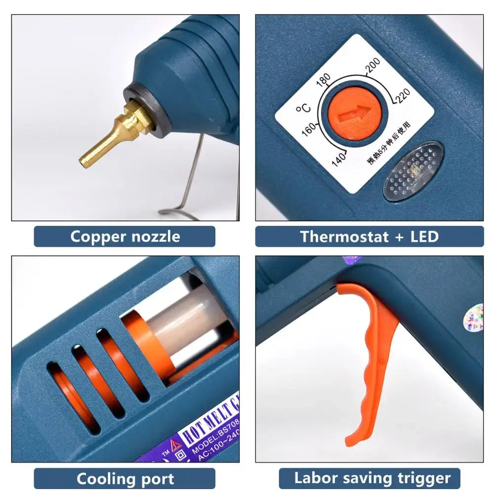 Hot Glue Gun Tool Kit Temperature Adjustment 150W Silicone Gun,Use 11mm Glue Sticks DIY Pure Copper Nozzle,Bag sold separately..