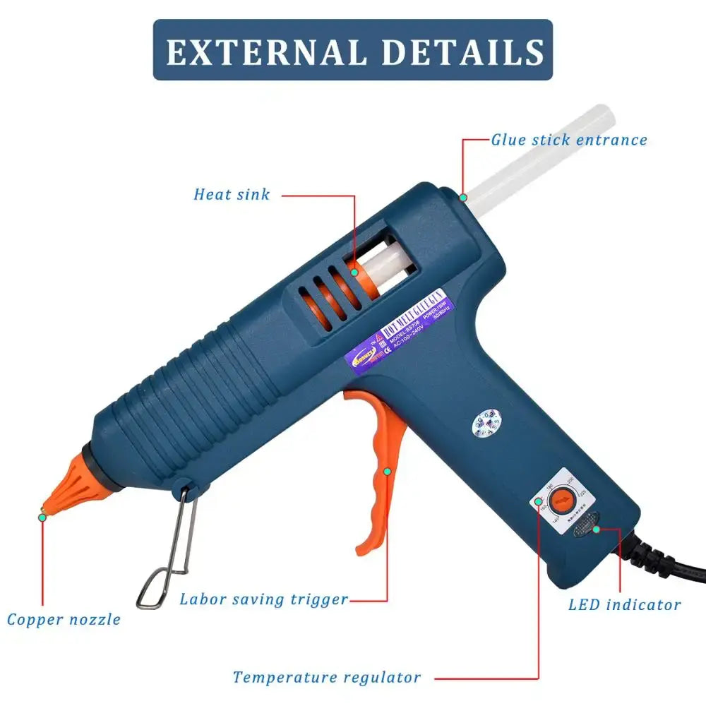 Hot Glue Gun Tool Kit Temperature Adjustment 150W Silicone Gun,Use 11mm Glue Sticks DIY Pure Copper Nozzle,Bag sold separately..