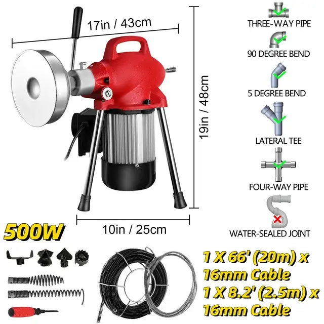 VEVOR Automatic Dredge Machine Pipe Drain Cleaning 250/400/500W Tube Cleaner Blockage Unblocker Toilet Sewer Dredge Machine..