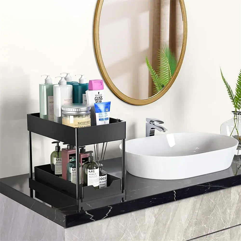 Kitchen Under Sink Organizer Storage Rack 2 Tier Shampoo Detergent Cabinet Spices Rack Bathroom Cosmetics Storage..