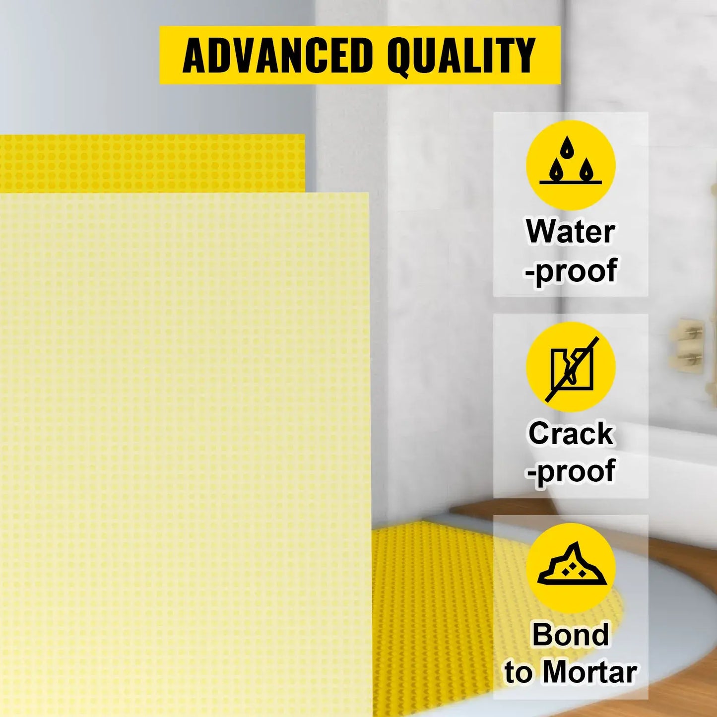 VEVOR 1/8'' Uncoupling Membrane 3 x 20 ft / 3 x 49 ft / 3 x 105 ft Tile Underlayment with Thin-Set Mortar 66 / 162 / 347 sq.ft..