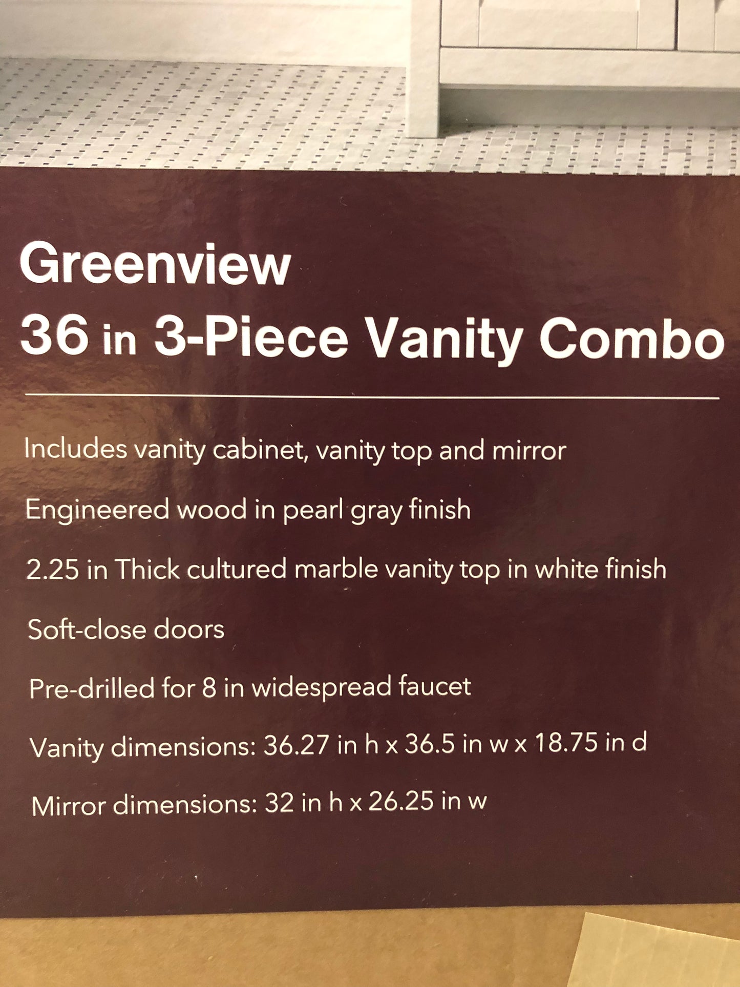 Greenview 36.50 in. W x 18.75 in. D x 36.27 in. H Single Sink Bath Vanity in Pearl Gray with Marble Top and Mirror.