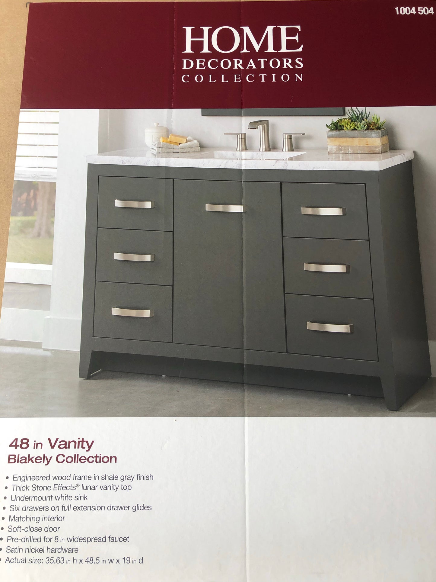 Blakely 49 in. W x 19 in. D Bath Vanity in Shale Gray with Stone Effects Vanity Top in Lunar with White Sink.