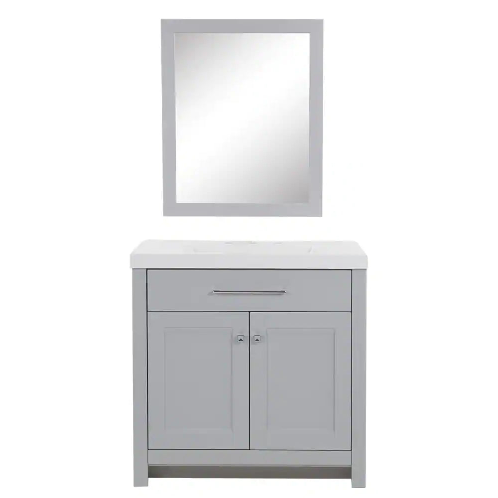Greenview 36.50 in. W x 18.75 in. D x 36.27 in. H Single Sink Bath Vanity in Pearl Gray with Marble Top and Mirror.