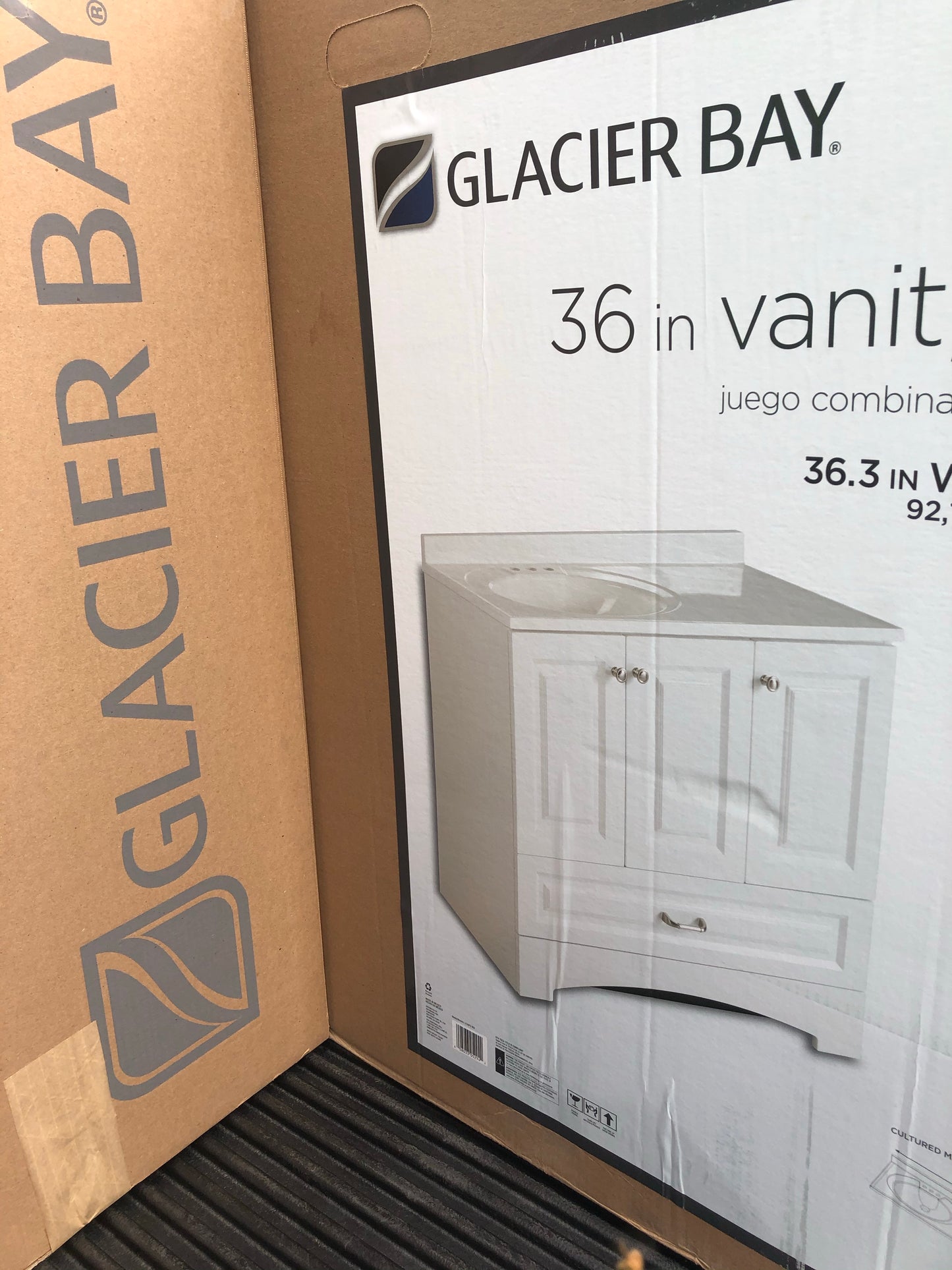 Glacier Bay Lancaster 36 in. W Side Drawer Bath Vanity in White with Cultured Marble Vanity Top.