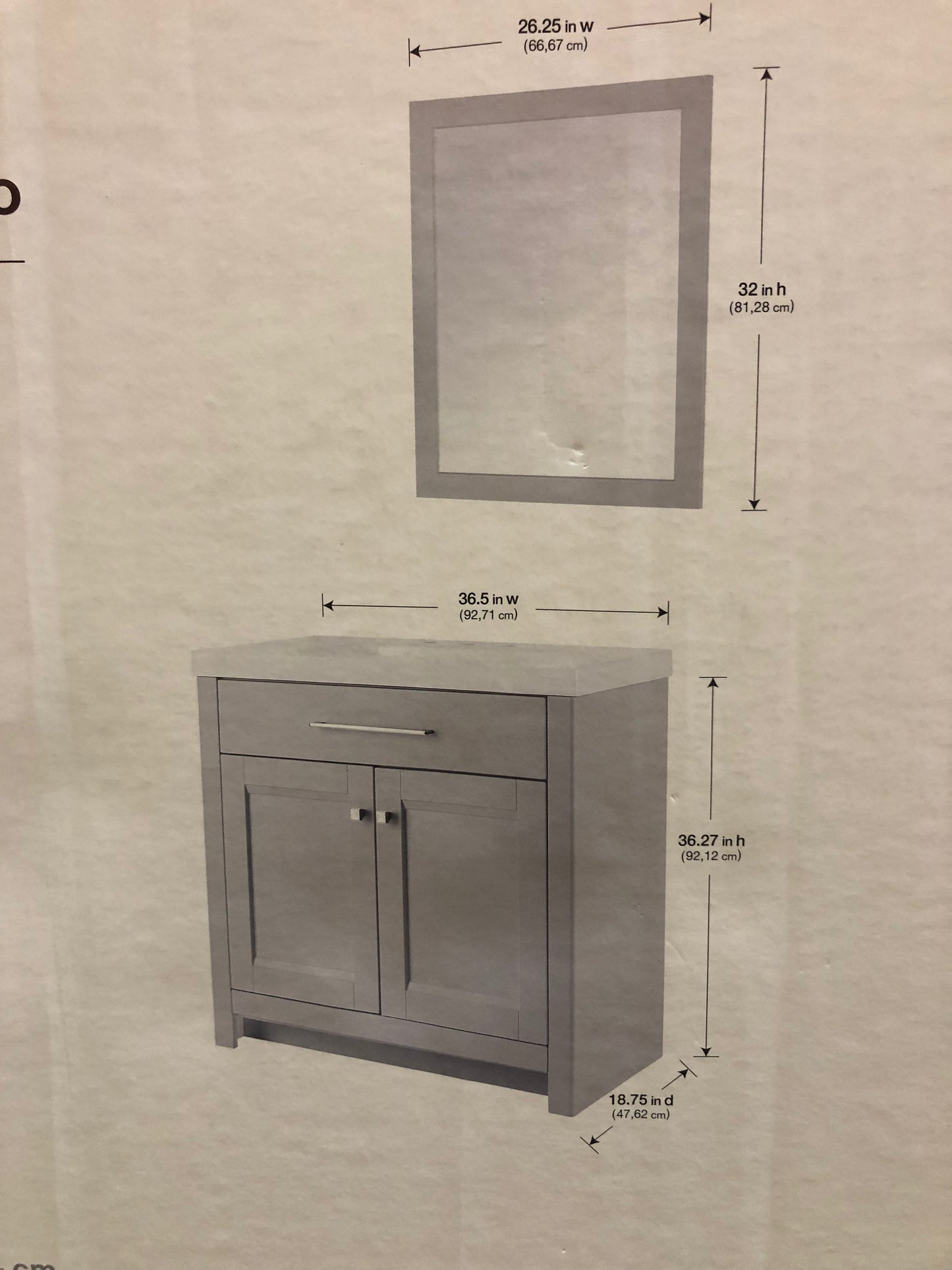 Greenview 36.50 in. W x 18.75 in. D x 36.27 in. H Single Sink Bath Vanity in Pearl Gray with Marble Top and Mirror.