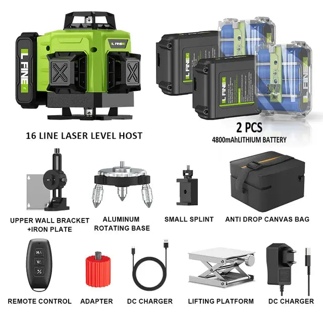 LFINE 3D/4D Laser Level 12/16 Lines Horizontal And Vertical With Remote Control 8 Lines 360°Self-leveling Laser Levels..