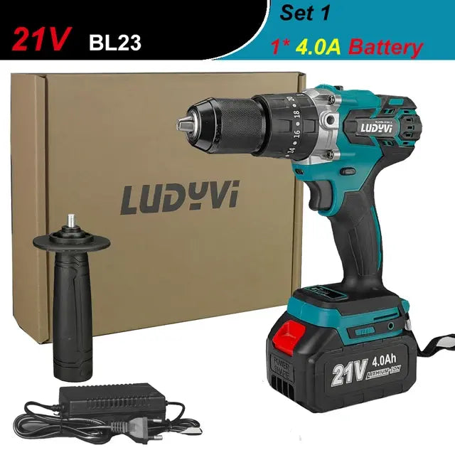 21V 13MM Brushless Electric Drill 120N/M 4000mah Battery Cordless Screwdriver With Impact Function Can Drill Ice Power Tools..