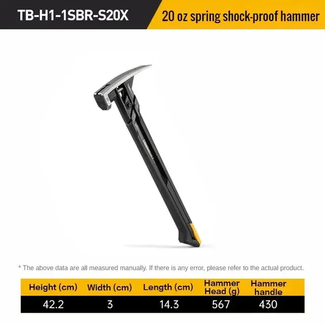 TOUGHBUILT Spring Shock Absorbing Nail Hammer Magnetic Rubber Shock Absorbing Hammer Hardware Tool TB-H1-1SBR-S20X 20oz 24oz..