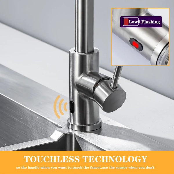 Smart Touchless Kitchen Faucet Brushed Poll Out Infrared Sensor Faucets Black/Nickel Infrared Water Mixer Taps..