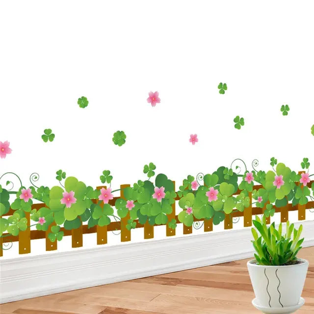 Pastoral Flowers Grass Fence With Butterfly Wall Stickers For Office Shop Bedroom Baseboard Home Decoration Pvc Decals Mural Art