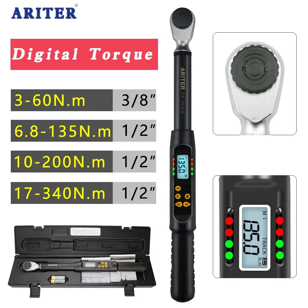 ARITER 3/8" 1/2" Digital Torque Wrench Professional Adjustable High Accuracy Data Save Bike Car Bicycle Repair Torque Tool Key..