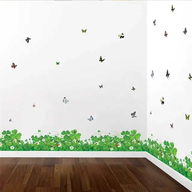 Pastoral Flowers Grass Fence With Butterfly Wall Stickers For Office Shop Bedroom Baseboard Home Decoration Pvc Decals Mural Art