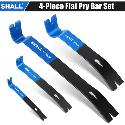 SHELL 4-Piece Flat Pry Bar Set Heavy Duty & Mini Nail Puller Crowbar Utility Claw Bar Wonder Bar High-Carbon Steel Flat Bar Tool..