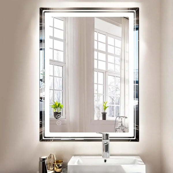 Bathroom Mirror with Lights 36x28 Inch Anti-Fog Shatter-Proof Wall-Mounted with Frontlet & Backlit Fixture Home Freight free..