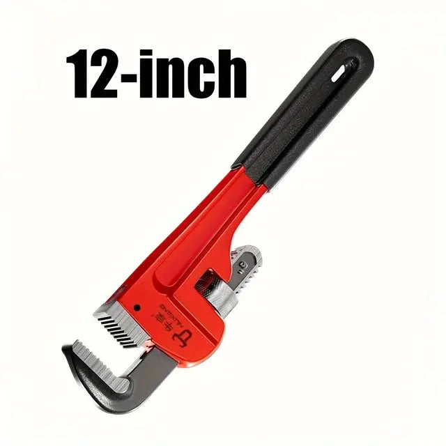 12inch / 8inch Heavy Duty Straight Pipe Wrench, Adjustable Aluminum Plumber Wrench with Floating Hook Jaw and I-Beam Handle, Red..