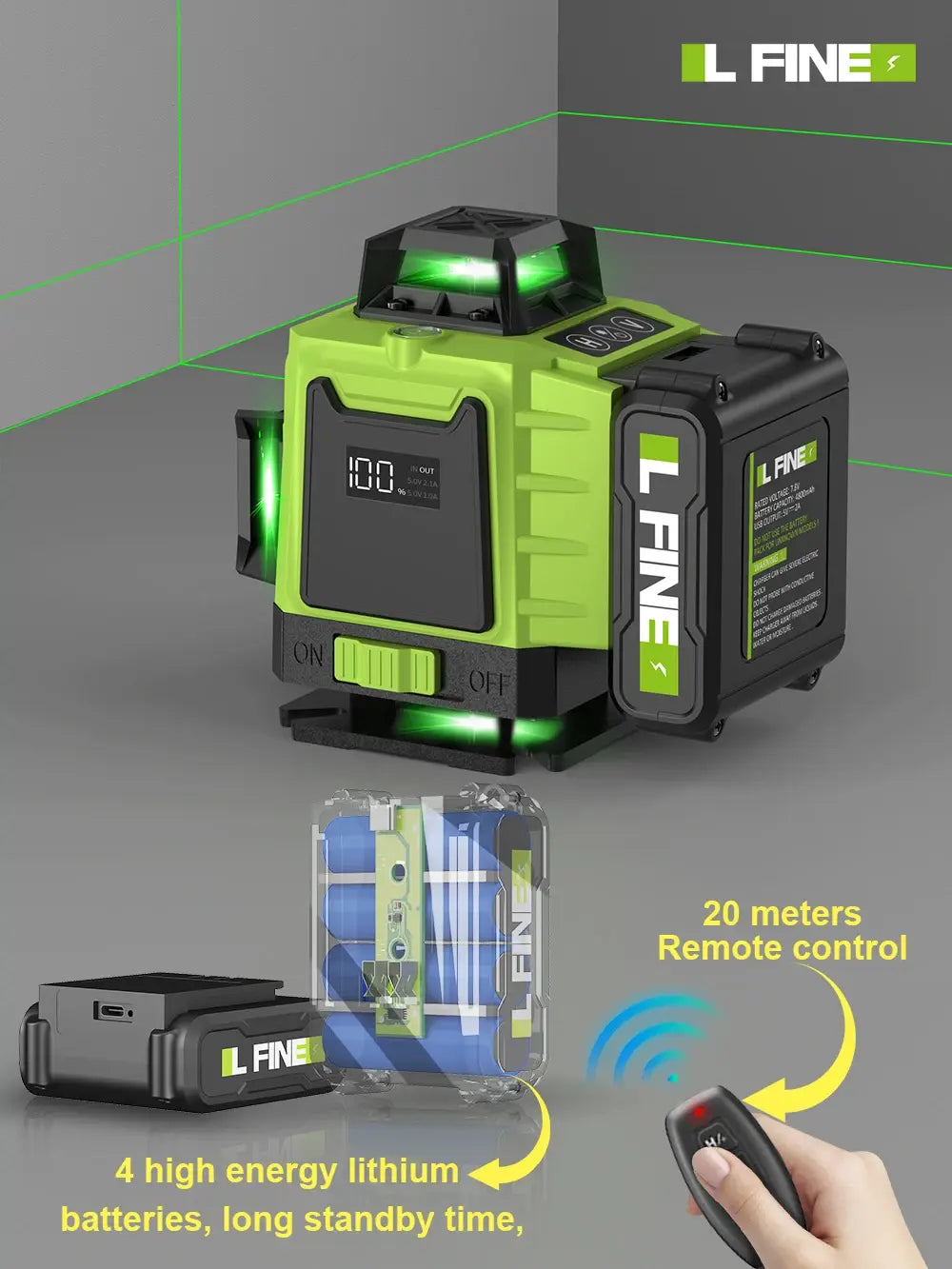 LFINE 3D/4D Laser Level 12/16 Lines Horizontal And Vertical With Remote Control 8 Lines 360°Self-leveling Laser Levels..