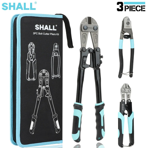 SHALL 3-Piece Bolt Cutters with Carrying Case Heavy Duty Bolt Cutter For Cutting Steel Wire Chain Locks Cable Adjustable Opening..