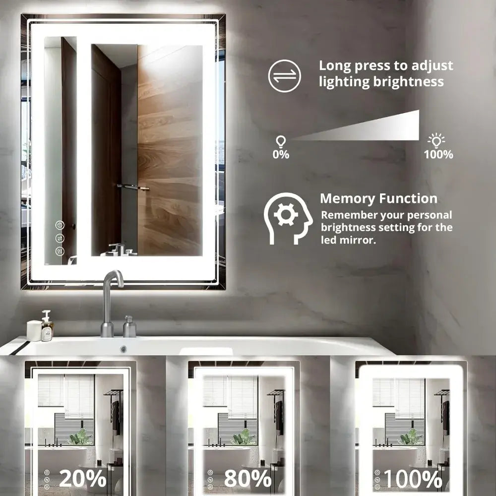 Bathroom Mirror with Lights 36x28 Inch Anti-Fog Shatter-Proof Wall-Mounted with Frontlet & Backlit Fixture Home Freight free..