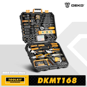 DEKO 168Pcs/208Pcs Hand Tool edc. Woodworking Multi Tools with Tool Box Include Socket Set Torque Wrench Hammer Knife..