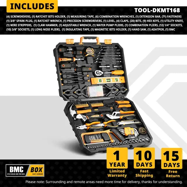 DEKO 168Pcs/208Pcs Hand Tool edc. Woodworking Multi Tools with Tool Box Include Socket Set Torque Wrench Hammer Knife..