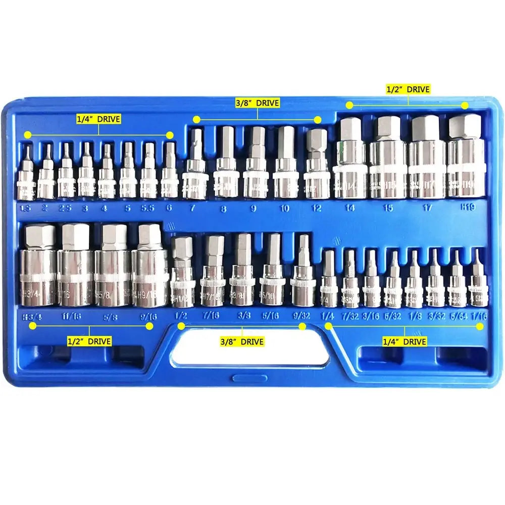 34pcs Master Hex Bit Socket Set Allen Wrench Bit Kit Hex Key for Ratchet Socket Tool SAE and Metric 3/8, 1/4, 1/2 Drive Socket..