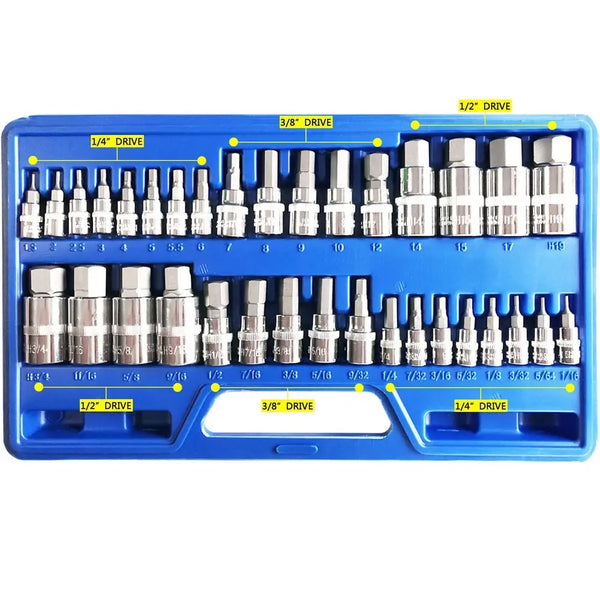 34pcs Master Hex Bit Socket Set Allen Wrench Bit Kit Hex Key for Ratchet Socket Tool SAE and Metric 3/8, 1/4, 1/2 Drive Socket..