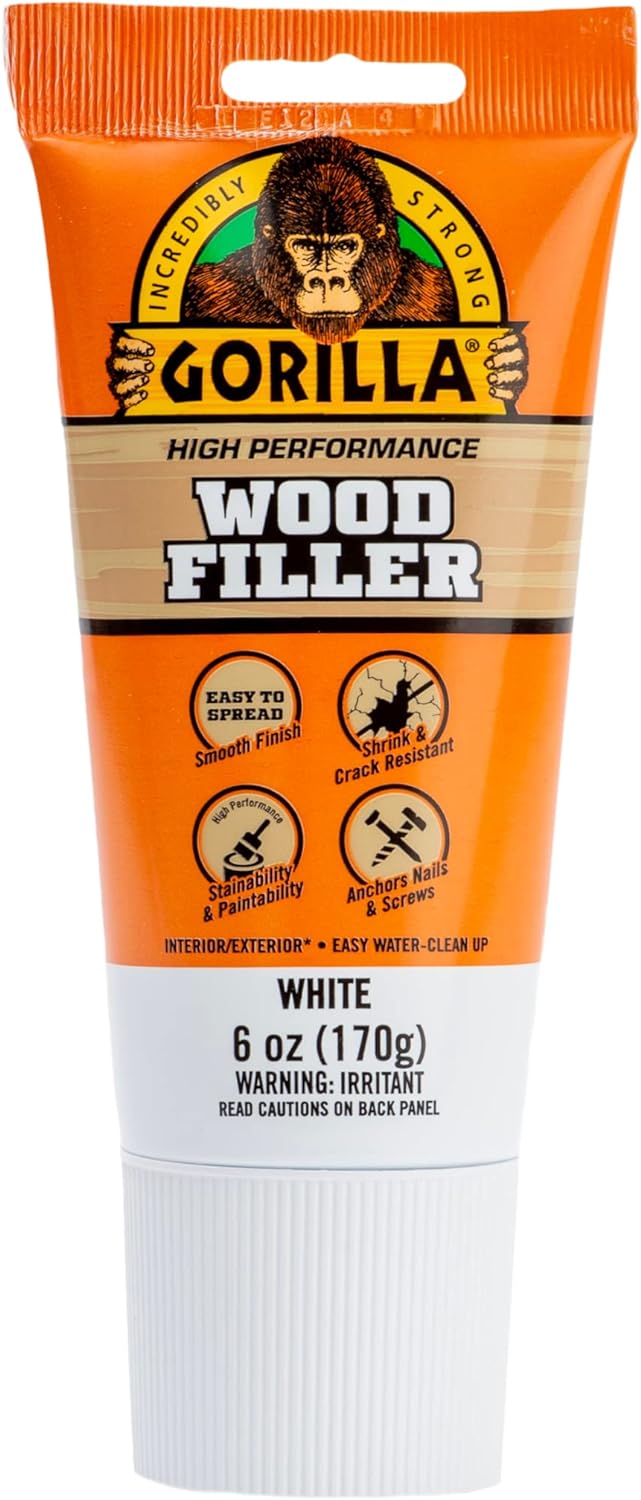 Gorilla All Purpose Wood Filler, 6oz Tube, White (Pack of 6)..