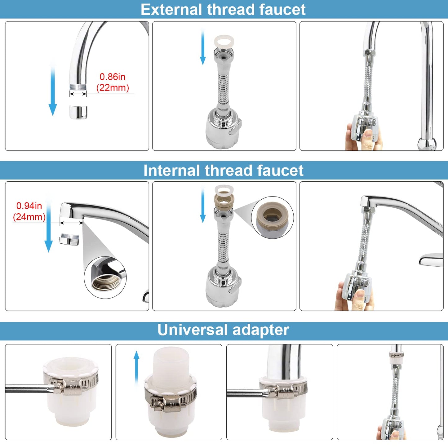 Kitchen Faucet Sprayer Attachment 360° Rotatable Anti-Splash Water Saving Tap Kitchen Faucet Head Faucet Extender with Universal Adapter Set Kitchen Sink Accessories Tools