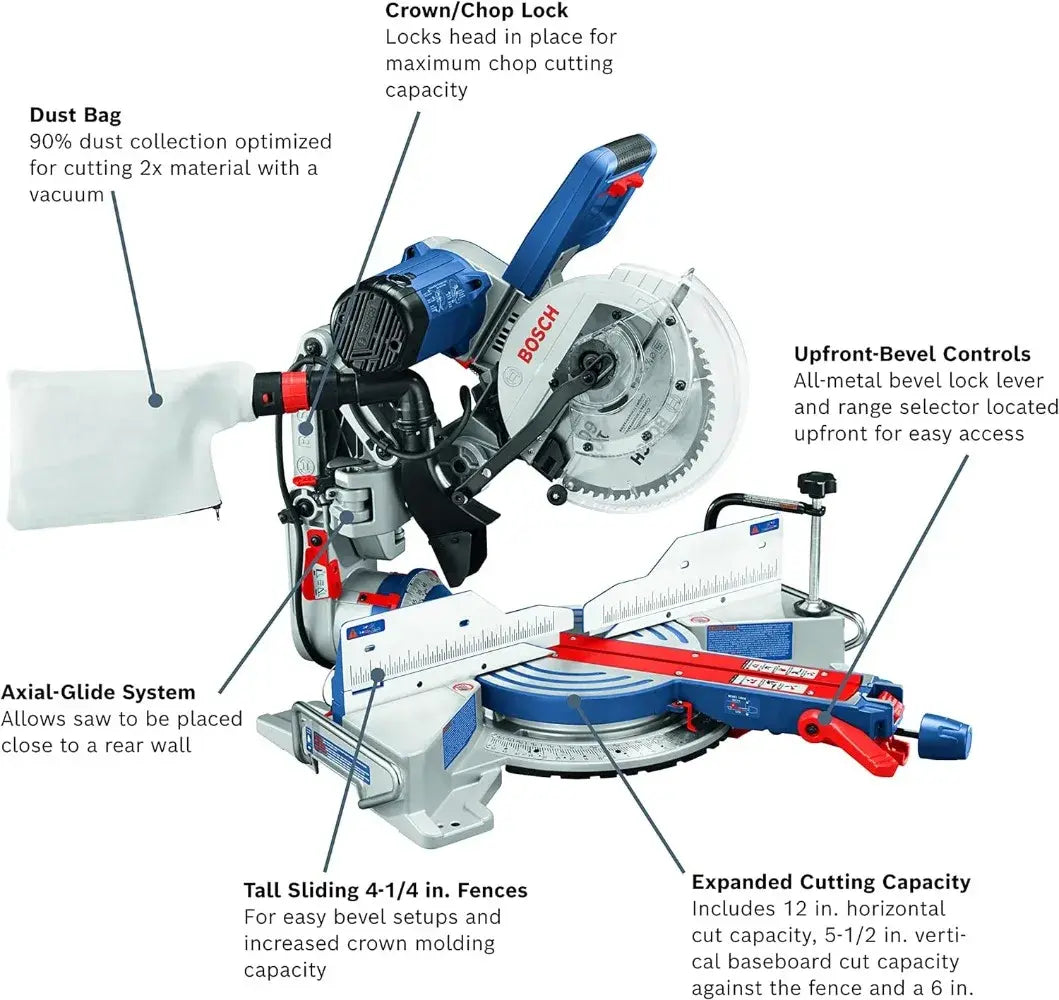 Compact Miter Saw - 15 Amp Corded 10 in. Dual-Bevel Sliding Glide Miter Saw with 60-Tooth Carbide Saw Blade, Blue..