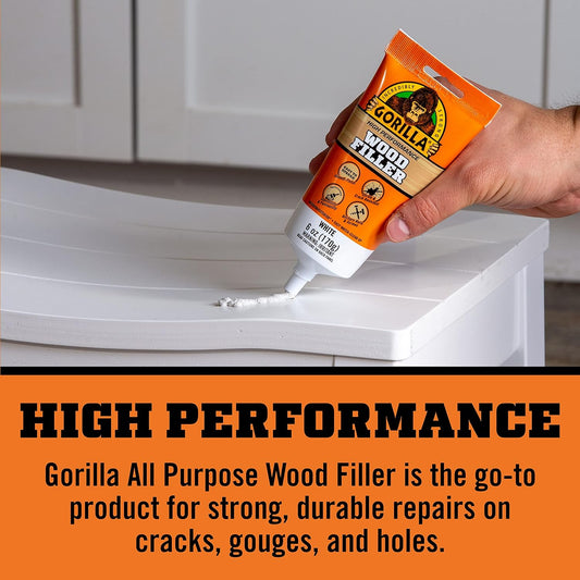 Gorilla All Purpose Wood Filler, 6oz Tube, White (Pack of 6)..