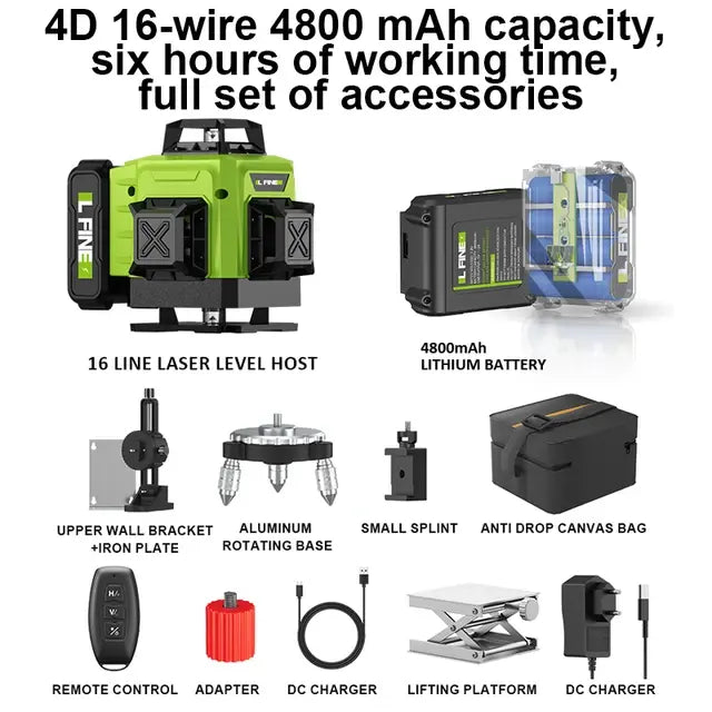 LFINE 3D/4D Laser Level 12/16 Lines Horizontal And Vertical With Remote Control 8 Lines 360°Self-leveling Laser Levels..