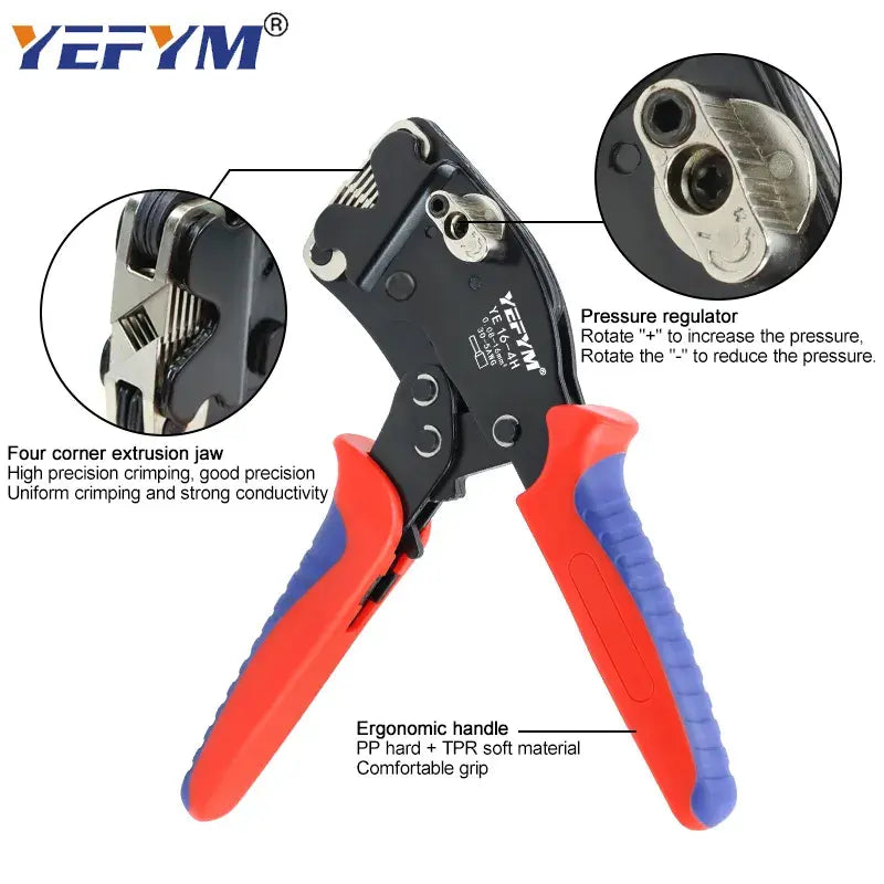 Ferrule Crimping Tool YE 16-4H Tubular Terminals 0.08-16mm²/30-5AWG Mini Pliers Adjust Knob To Control Electrical Clamps YEFYM..